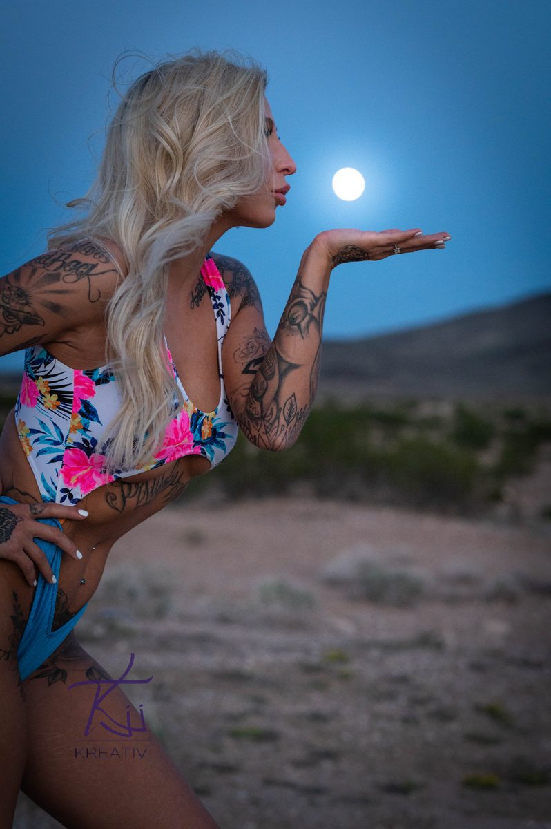 Creative moon portrait in the desert